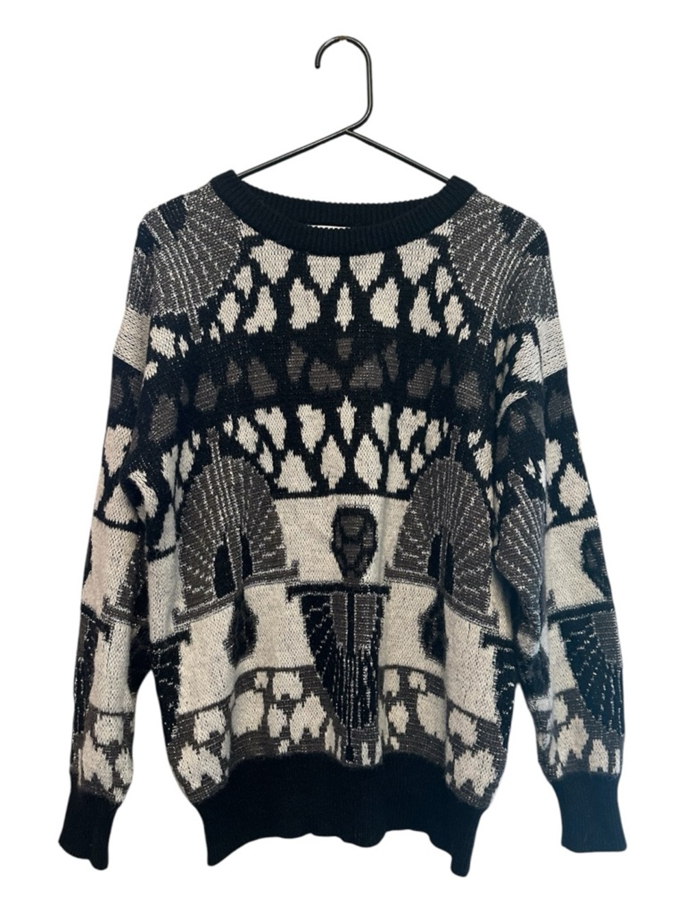 Vintage 80’s/90’s M.J. Carroll Black, Silver & Cream Abstract Crewneck Sweater M